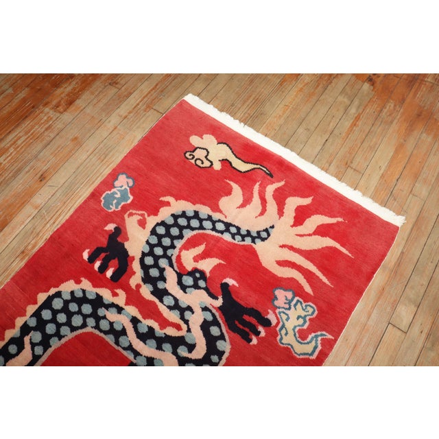 Late 20th Century Zabihi Collection Red Dragon Vintage Tibetan Rug - 3' x 5'7" For Sale - Image 5 of 8
