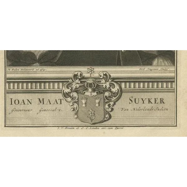 After Valentijn, Portrait of Ioan Maat Suyker: Governor-General of the Dutch East Indies, 1724, Print For Sale - Image 3 of 7