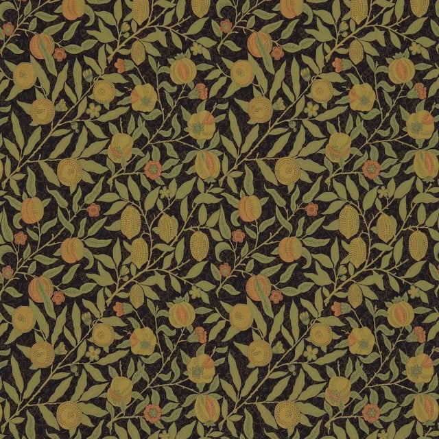 Morris & Co Fruit Fabric in Black/Claret - a Sample For Sale