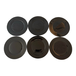Set of 6 Black Glass Small Plates