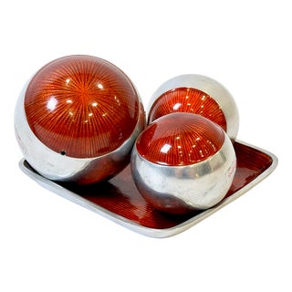 Mid-Century Enamel Aluminium Balls with Tray from Ipalacio, 20th Century, Set of 4 For Sale