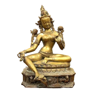 Vintage Large Bronze Buddhist Statue of Seated Bodhisattva Tara