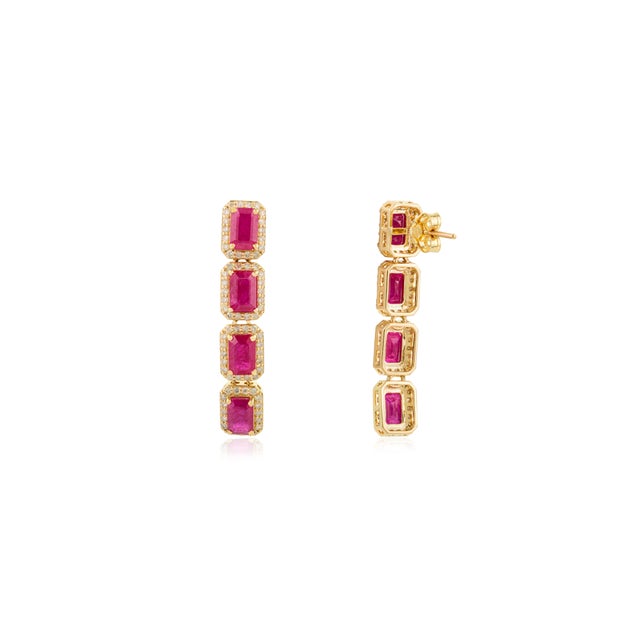 Designer Multi Stone Ruby Earrings With Diamonds- 2 Pieces For Sale In New York - Image 6 of 10