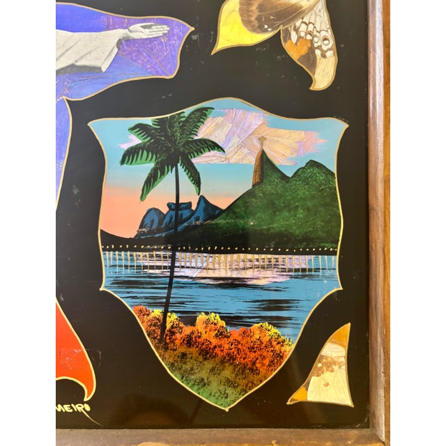 Wood Antique Brazilian Butterfly Wing Tray, Christ the Redeemer, Rio De Janeiro For Sale - Image 7 of 8