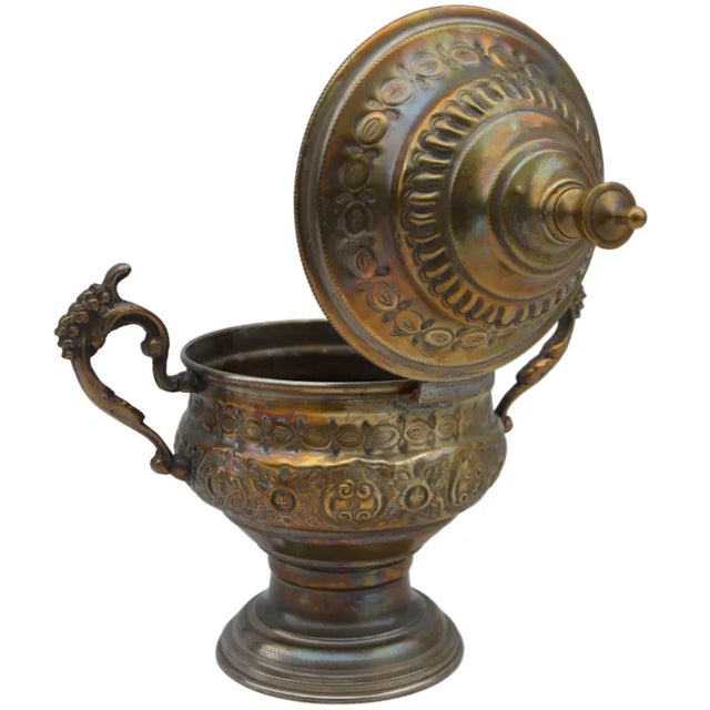 Moroccan Early 20th Century Moroccan Hand-Engraved Brass Urn With Handles For Sale - Image 3 of 7
