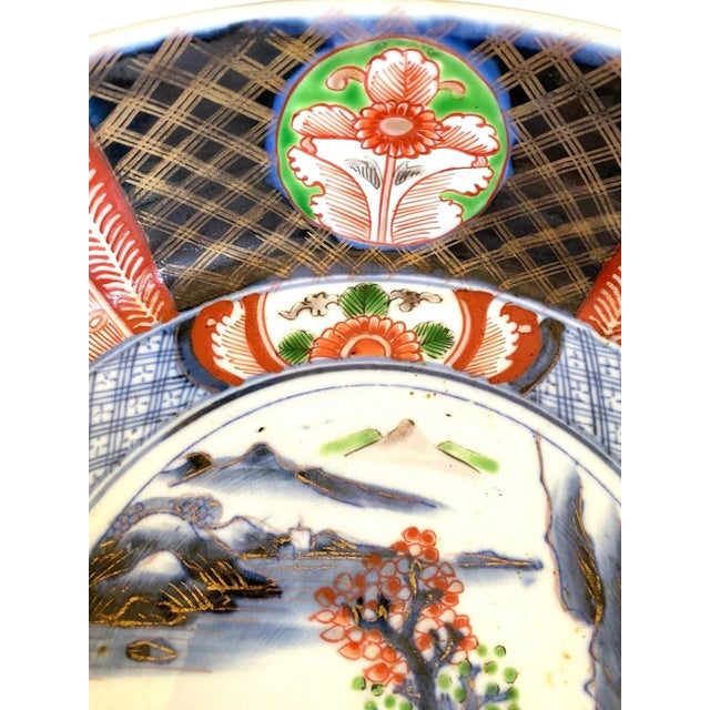 Mid 20th Century Antique Japanese Imari Porcelain Footed Rice Serving Bowl - Hand Painted With Blue Fuku Mark - Set of 2 For Sale - Image 10 of 13