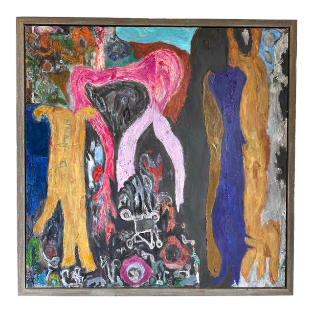 Large Framed Modern Abstract Painting For Sale