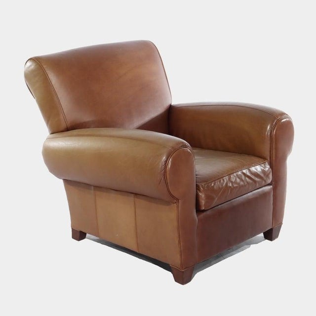 Two Piece Vintage Leather Club Armchair & Ottoman Set by Pottery Barn 20thC For Sale - Image 11 of 12
