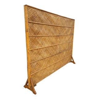 1930s Art Deco 9' Foot X 6' Foot Rattan & Woven Wicker Wall Divider Screen For Sale
