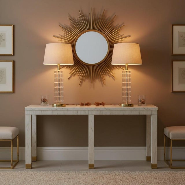 Modern Vintage Portuguese Crystal Column Table Lamps, a Pair, Faceted Glass, Brass Bases. For Sale - Image 3 of 11