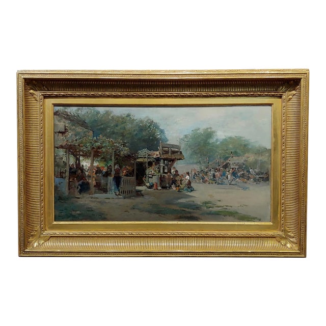 Ransome Gillet Holdredge -Market Scene at the Old Village-19th Century Oil Painting For Sale