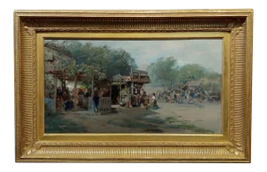 Ransome Gillet Holdredge -Market Scene at the Old Village-19th Century Oil Painting