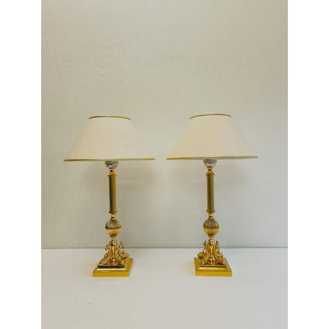 Golden Brass Dolphin Koi Fish Table Lamps, 1960s, Set of 2 For Sale - Image 15 of 17