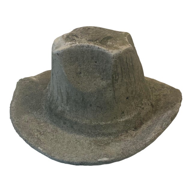 Vintage Aged Concrete Hat Garden Ornament or Planter For Sale