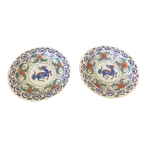 Antique Japanese Artia Ceramic Cabinet Plates - A Pair