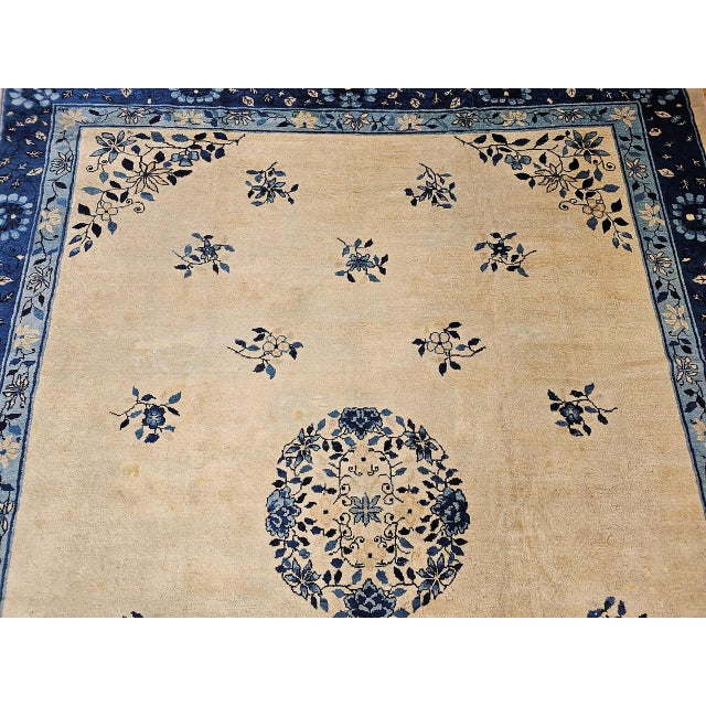 Antique Chinese Peking Rug, Hand-Knotted Wool, Floral Design, Ivory, 9' x 12' For Sale - Image 12 of 18