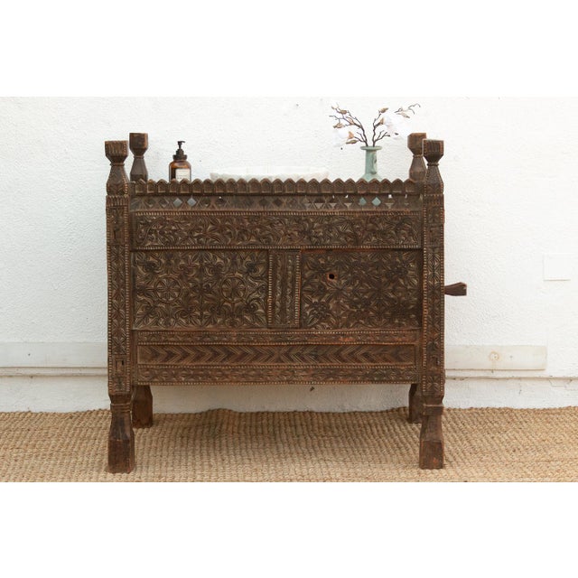 A masterpiece of tribal artistry, this chest hails from the Swat Valley region of Northern Pakistan. Crafted from dense,...