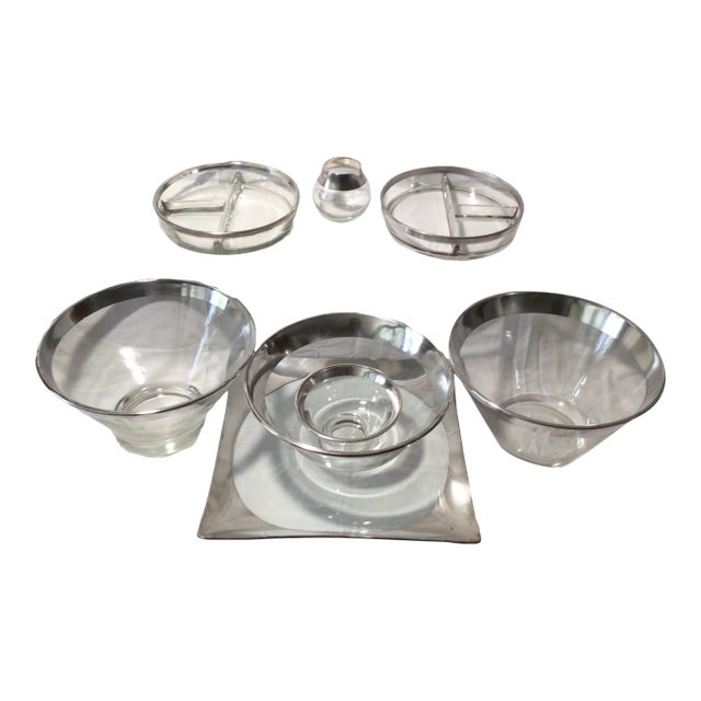 Dorothy Thorpe Silver Rim Serving Entertainment Assorted Set of 8 For Sale