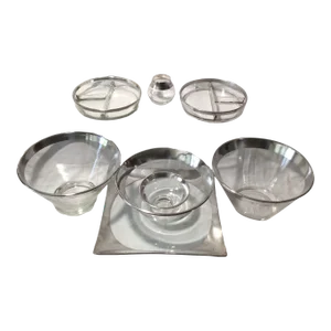 Mid-Century Modern Dorothy Thorpe Silver Rim Serving Entertainment Assorted Set of 8
