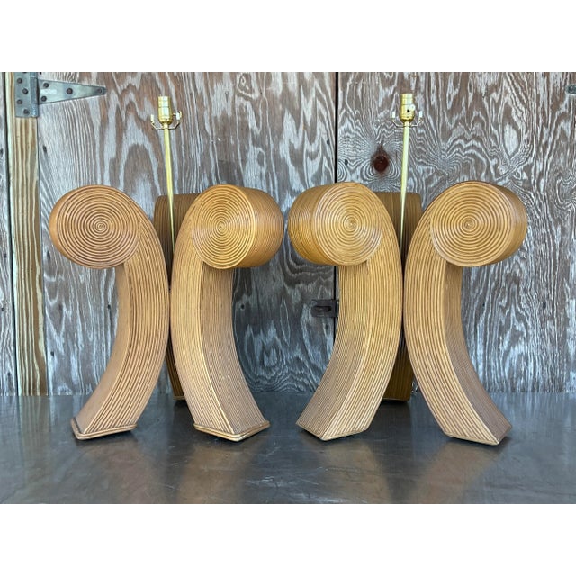 Vintage Late 20th Century Boho Pencil Reed Scroll Lamps - a Pair For Sale - Image 10 of 10