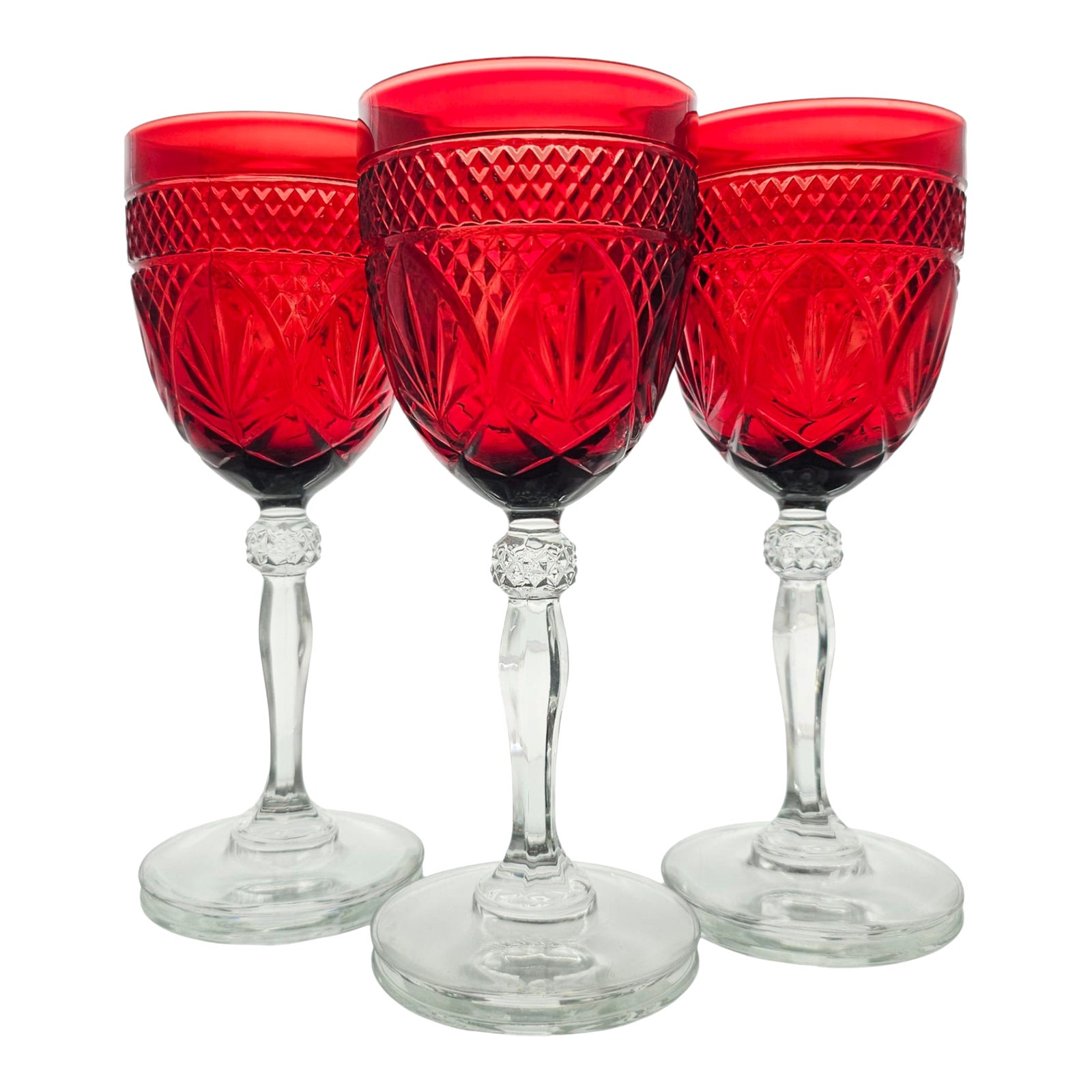 Set of Three Ruby Red Etched Crystal Goblets by Cristal D’Arques Durand ...