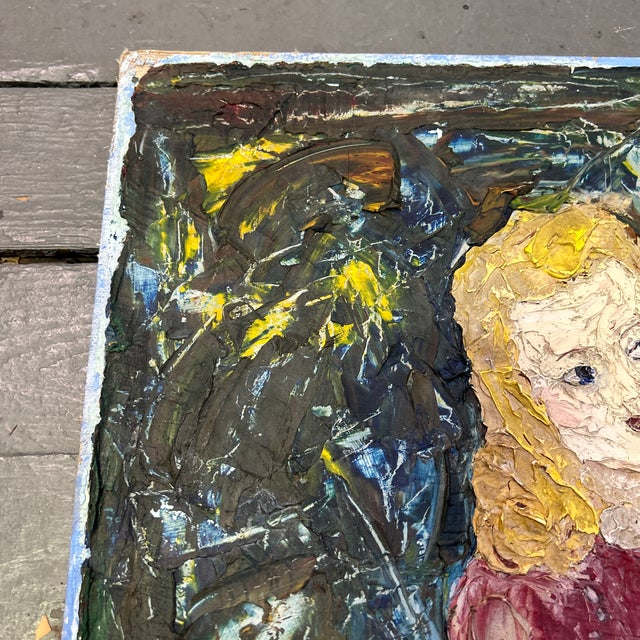1970’s Original Girl and Dog Folk Art Textured Painting For Sale In Philadelphia - Image 6 of 7