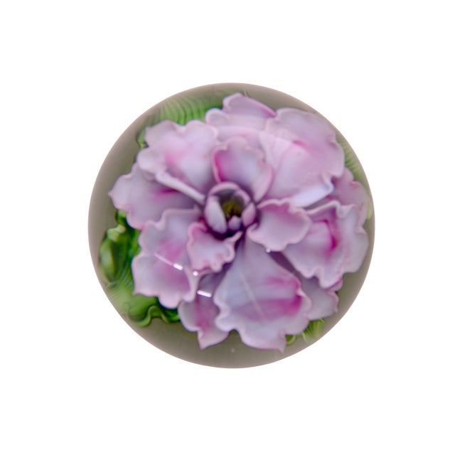 Traditional Signed Lundberg Studio Art Glass Floral Paperweight For Sale - Image 3 of 4
