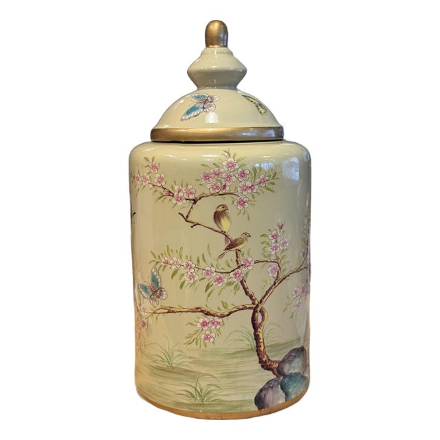 Modern Contemporary Turquoise Floral Porcelain Jar For Sale