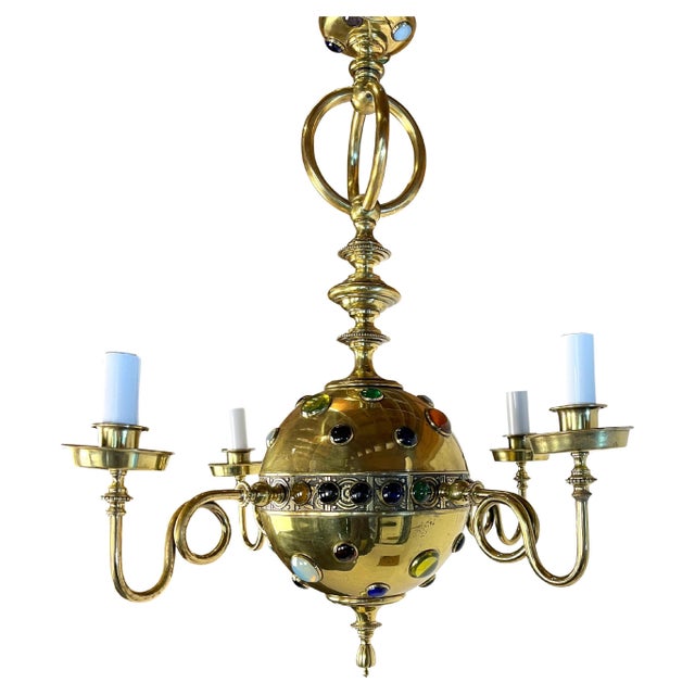 Moroccan Style Brass Chandelier with Colored Stones For Sale - Image 10 of 10