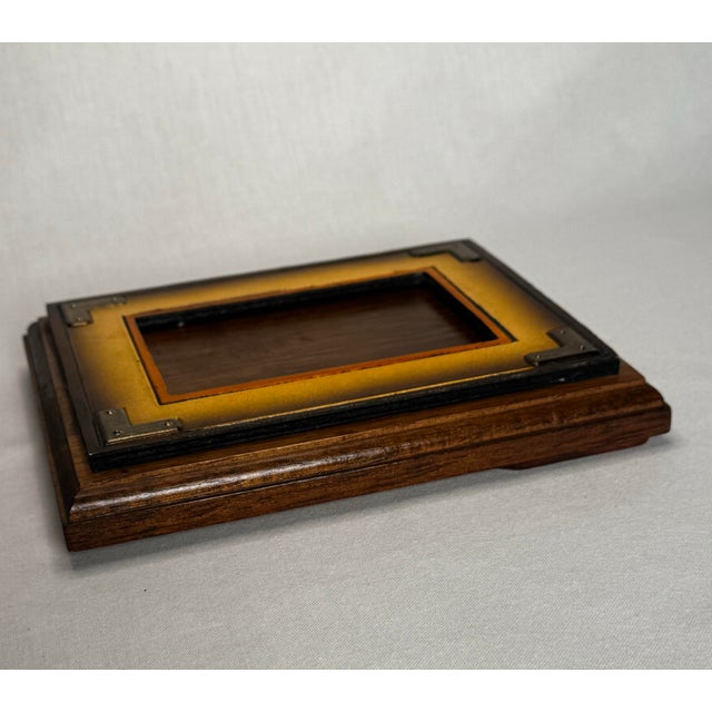 Vintage Hollywood Regency Campaign Style Golden Yellow Leather and Brass Tabletop Picture Frame For Sale - Image 9 of 11
