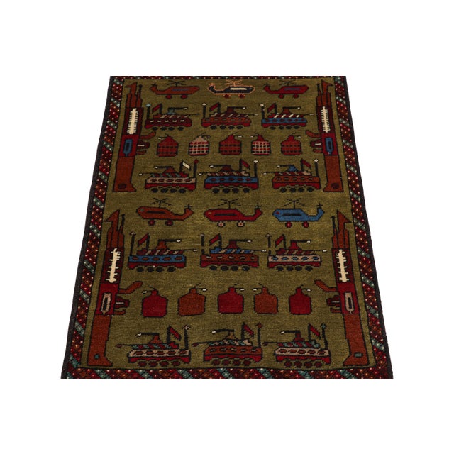 2010s Rug & Kilim’s Modern Tribal Rug in Green With Helicopters and Tank Pictorials For Sale - Image 5 of 7