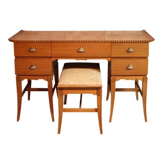 Rway Blonde Mahogany Pagoda & Greek Key Mid-Century Vanity With Bench For Sale