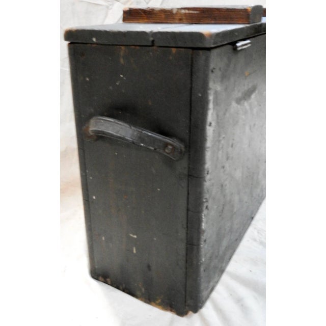 Black Primitive Wooden Tool Box With Leather Details For Sale - Image 8 of 11