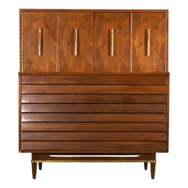 American of Martinsville Dania Highboy Dresser With Doors, C. 1960s For Sale