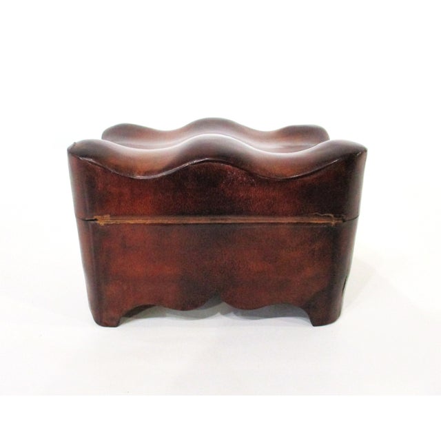 Chestnut Small Handcrafted Triple Hump Leather Jewelry Box Italy For Sale - Image 8 of 10