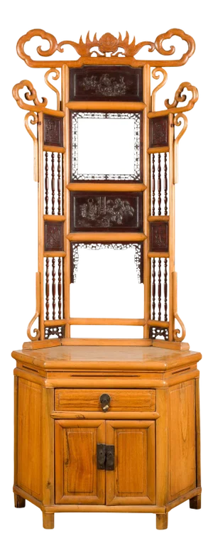 Chinese Qing Dynasty 19th Century Bamboo Washstand with Lacquered Panels