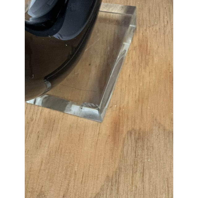 Black Vintage Murano Love Knot Art Glass Sculpture Black White Lucite Base For Sale - Image 8 of 16