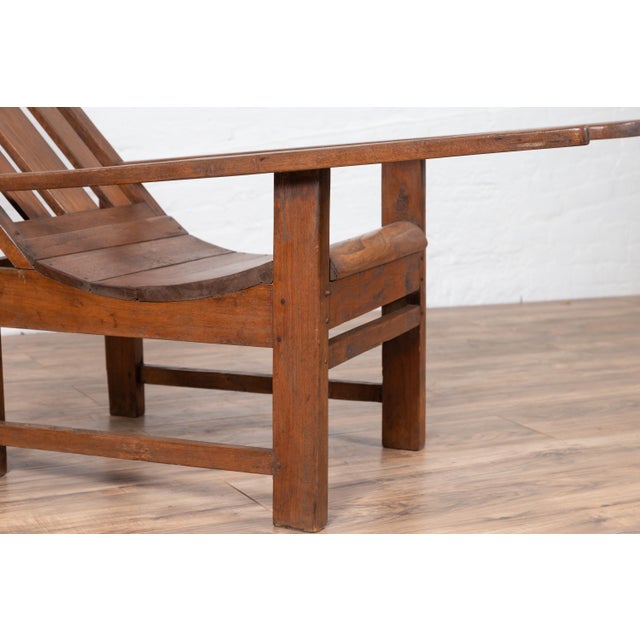 Early 20th Century Early 20th Century Indonesian Teak Slanted Back Lounge Chair For Sale - Image 5 of 9