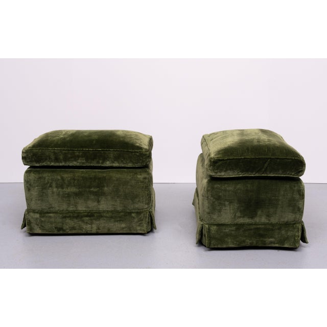 Vintage French Green Velvet Stools, 1970s, Set of 2 For Sale - Image 4 of 8