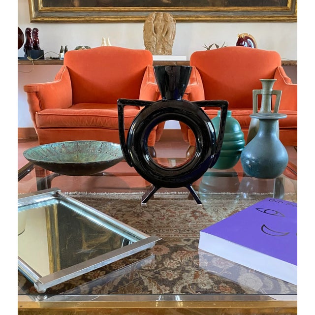 Contemporary Organic Modern Black Ceramic Vase, Italy 1980s For Sale - Image 3 of 12