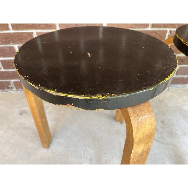 Mid-Century Modern Pair of Vintage Model 60 Painted Stools Attributed to Alvar Aalto For Sale - Image 3 of 15