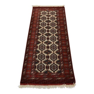 Turkmen Runner 2’10” X 6’4” Ivory Wool Vintage Tribal Hand-Knotted Rug For Sale