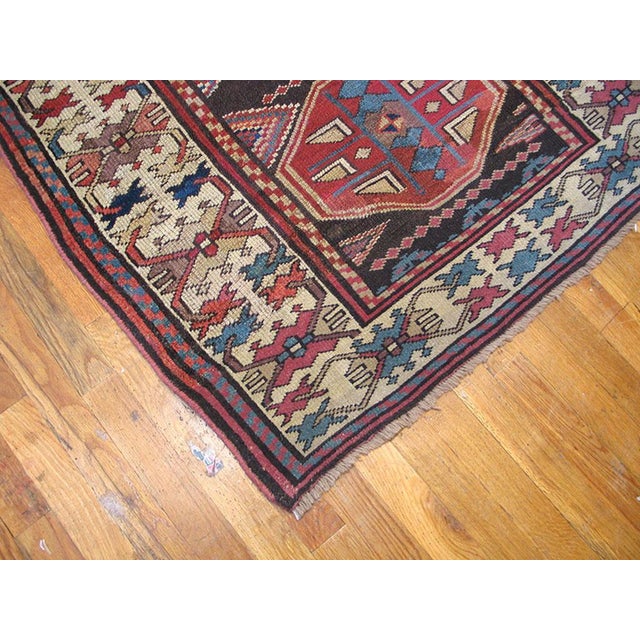 1890s Brown Geometric Tribal Antique Persian Kurdish Rug 3'5" X 8'3" Wool Handknotted Carpet For Sale In New York - Image 6 of 6