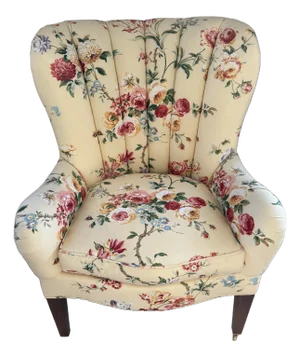 Chinz Floral Rounded Channel Back Side Chair by Charles Stewart, 1990s