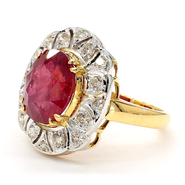 Modern Ruby and Diamond Halo Ring, Size 7.5 For Sale - Image 3 of 11