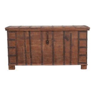Large Early 20th Century Iron Bound Trunk Cabinet For Sale