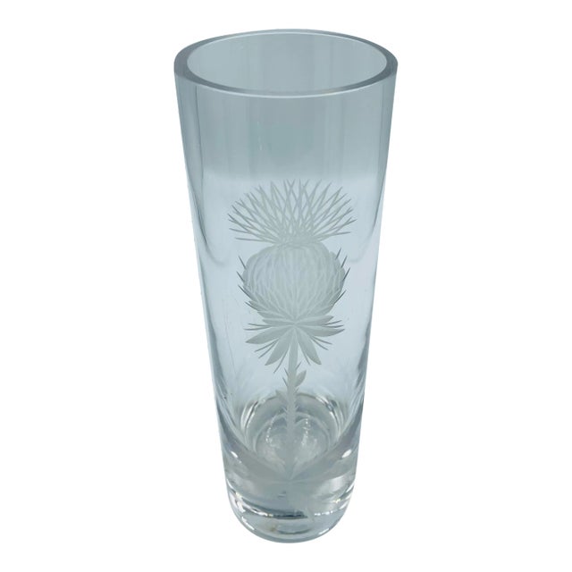 Vintage Modernist Etched Thistle Vase For Sale