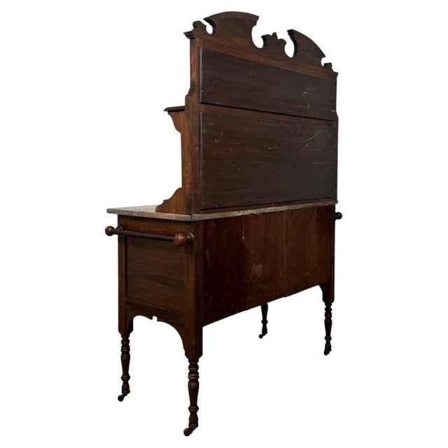 Antique English Edwardian Burr Walnut and Marble Washstand For Sale - Image 9 of 11