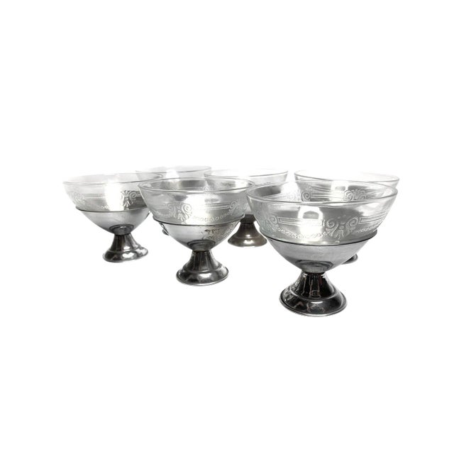 Vintage 1930's Dessert Bowl Serving Set by Mac Beth Evans in Removable Chrome Bases - Set of 6 For Sale