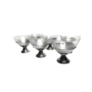 Vintage 1930's Dessert Bowl Serving Set by Mac Beth Evans in Removable Chrome Bases - Set of 6